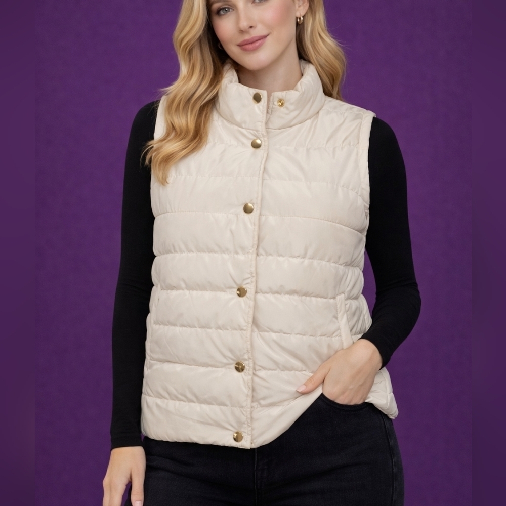 Michael Kors Cream Quilted Puffer Ski Vest